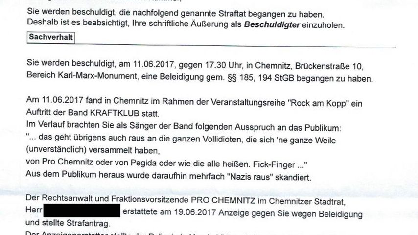 Anzeige wegen Beleidigung gegen Kraftklub-Sänger Felix