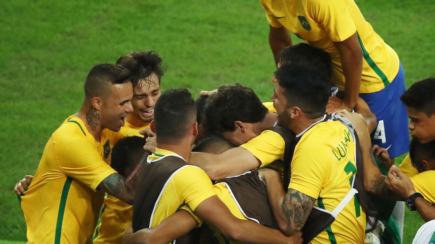 Brasilianisches Fußball-Olympia-Team im Finalspiel gegen Deutschland