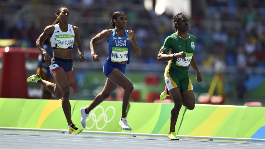 Shelayna Oskan-Clarke, Ajee Wilson und Caster Semenya (v.l.n.r.)