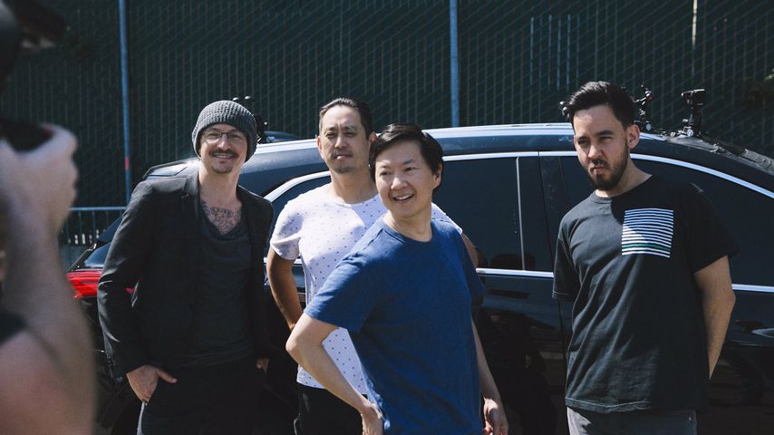 Chester Bennington, Joe Hahn, Ken Jeong und Mike Shinoda beim Dreh für "Carpool Karaoke"