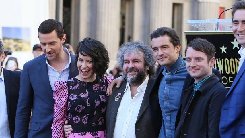 Orlando Bloom, Evangeline Lilly, Andy Serkis, Peter Jackson und Elijah Wood