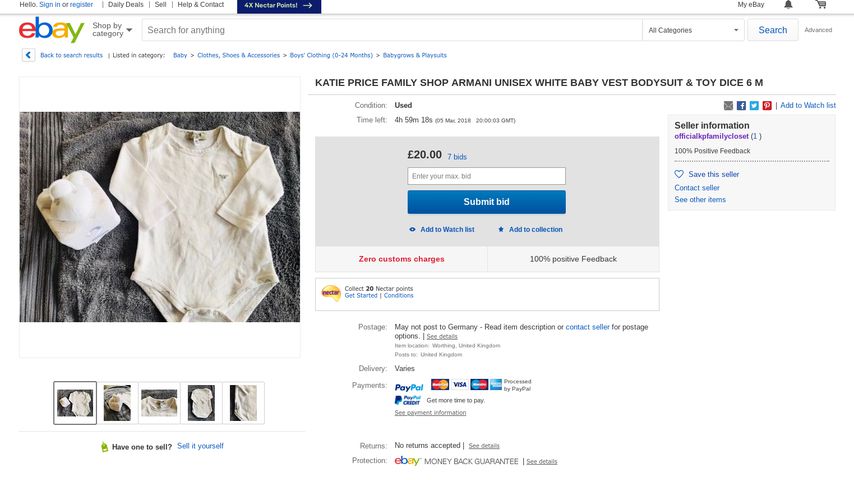 Ebay-Angebot von Katie Price