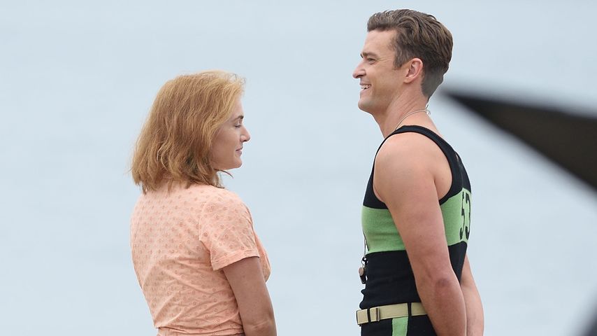 Kate Winslet und Justin Timberlake am Filmset
