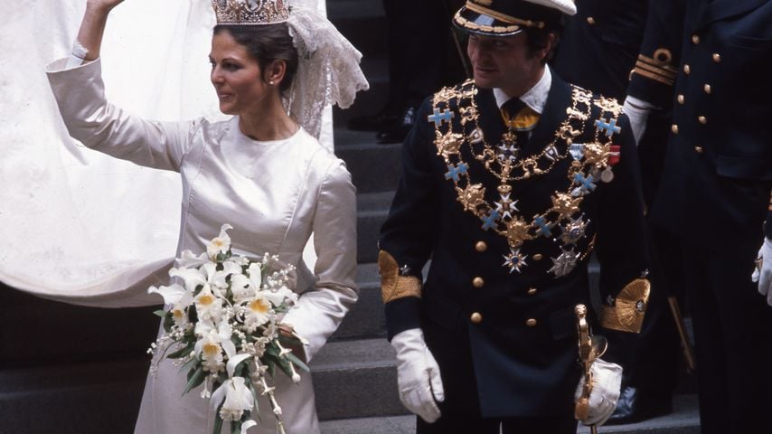 Königin Silvia von Schweden und König Carl Gustaf bei ihrer Hochzeit 1976