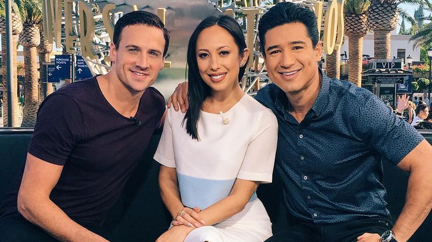 Ryan Lochte mit Cheryl Burke und Mario Lopez bei einem TV-Event