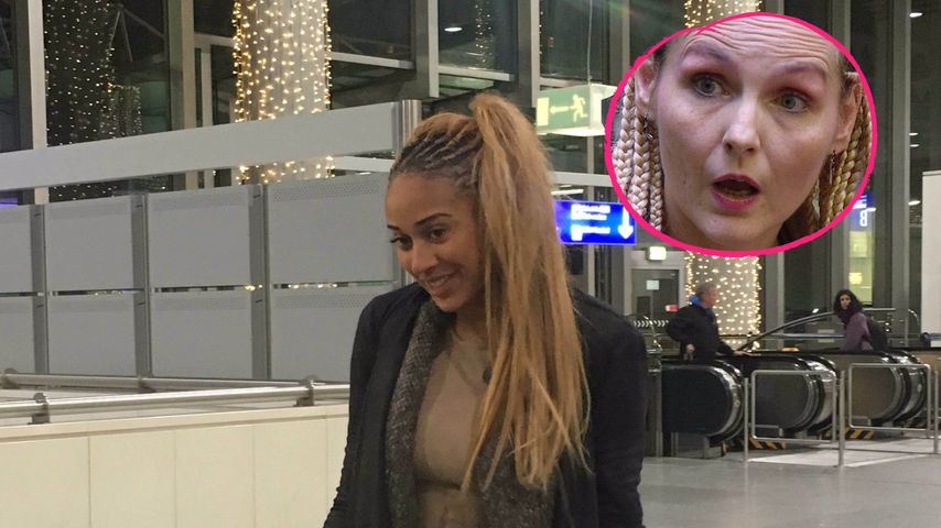 Sarah Joelle Jahnel am Flughafen Frankfurt und Helena Fürst