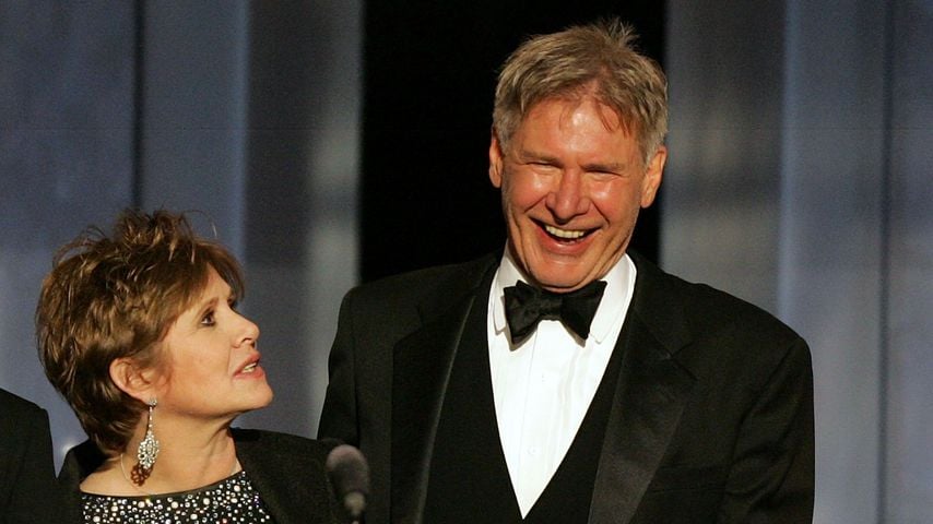 Schauspielerin Carrie Fisher und Schauspieler Harrison Ford