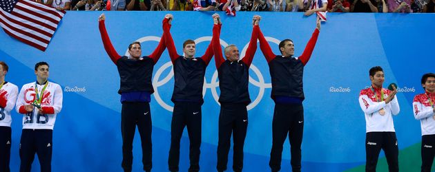 US-Goldstaffel: Townley Haas, Conor Dwyer, Ryan Lochte, Michael Phelps US-Goldstaffel: Townley Haas, Conor Dwyer, Ryan Lochte, Michael Phelps