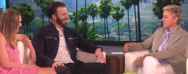 Elizabeth Olsen, Ellen DeGeneres und Chris Evans Elizabeth Olsen, Ellen DeGeneres und Chris Evans