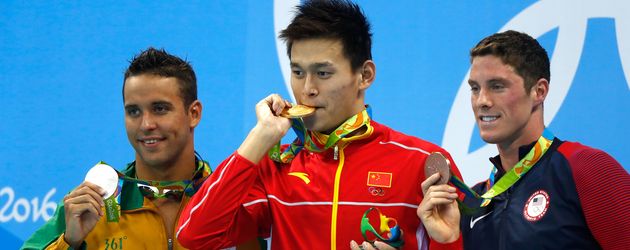 Chad le Clos, Sun Yang, Conor Dwyer (v.l.n.r.) Chad le Clos, Sun Yang, Conor Dwyer (v.l.n.r.)